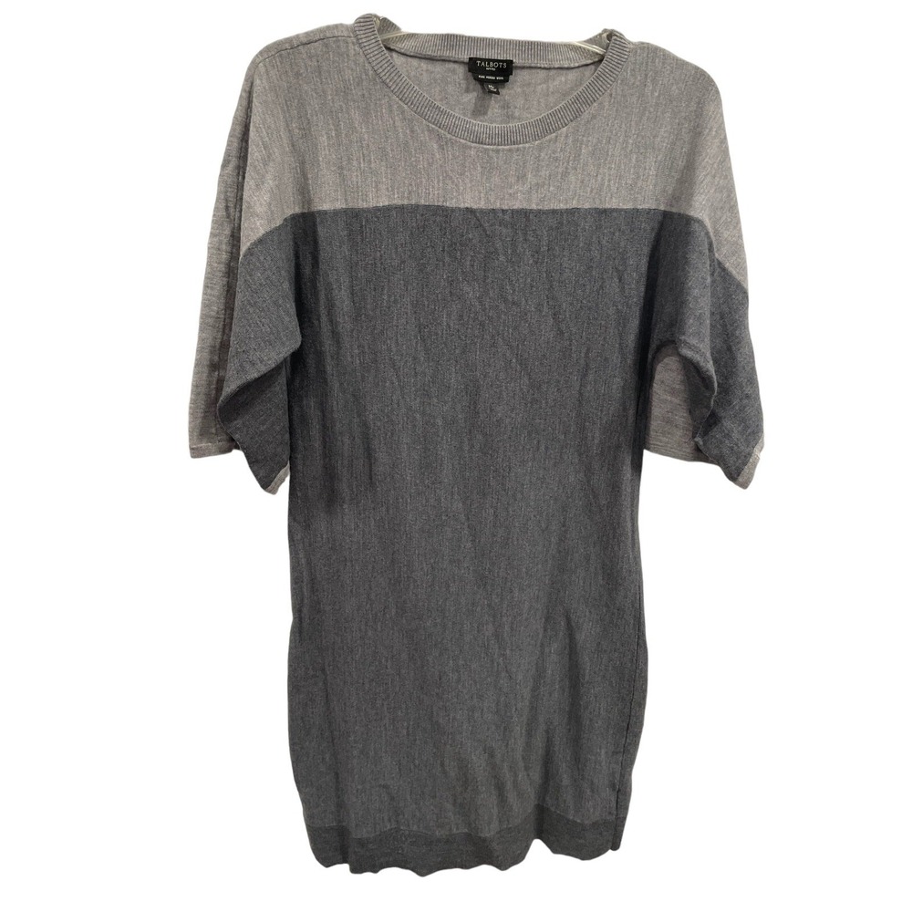Talbots Sweater Dress Womens MP M Petite Colorblock Gray Merino Wool SI41